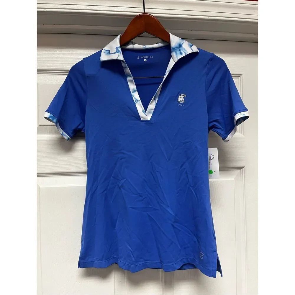 Sofibella Aqua Blue Tie Dye Trim Short Sleeve 1925 Golf Polo Sz M NWT